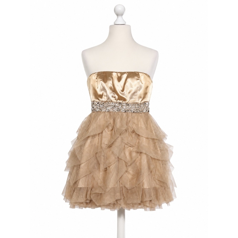 Speechless Champagne Sequin Glitter Tulle Strapless Homecoming Dress Size 7